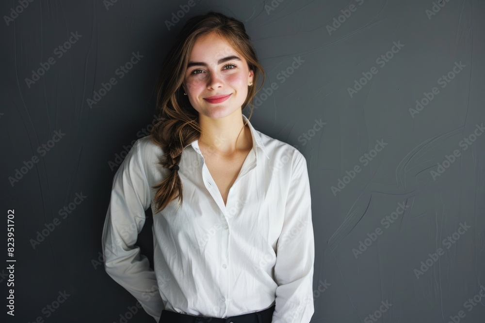 White Shirt Woman. Portrait of Businesswoman in White Shirt and Black Pants White Shirt Woman. Portrait of Businesswoman in White Shirt and Black Pants