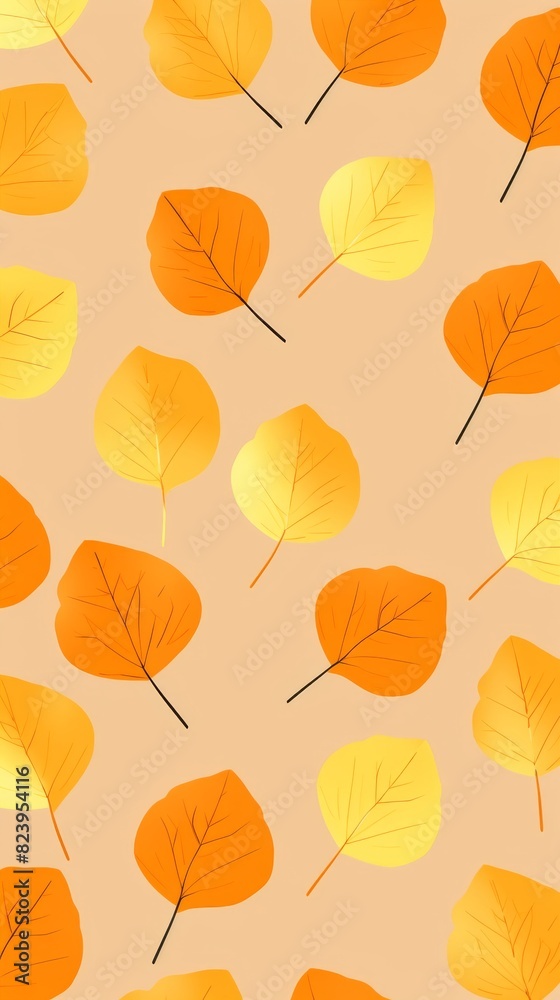 Obraz premium Orange and yellow leaves arranged in a pattern on a soft pink background