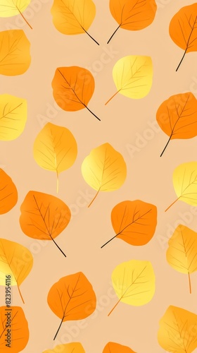 Orange and yellow leaves arranged in a pattern on a soft pink background