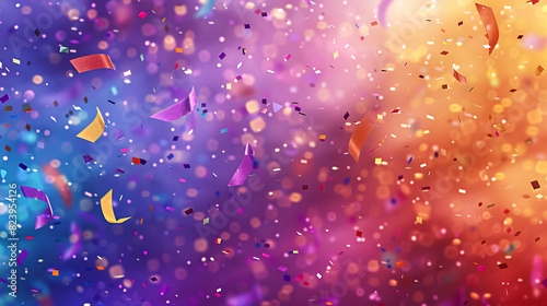 A festive banner background adorned with glittering confetti and streamers in the vibrant colors of the pride flag. This lively illustration captures the spirit of LGBTQ+ pride parades and photo