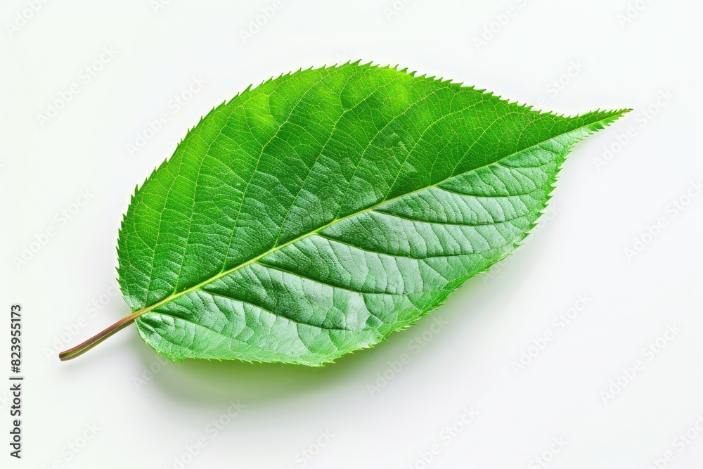 Obraz premium Cherry Leaf. Isolated Cherry Tree Leaf in Nature on a White Background