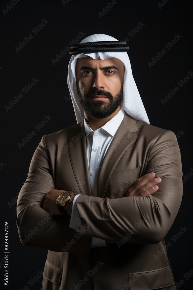 business arab man standing with arms crossed on white background