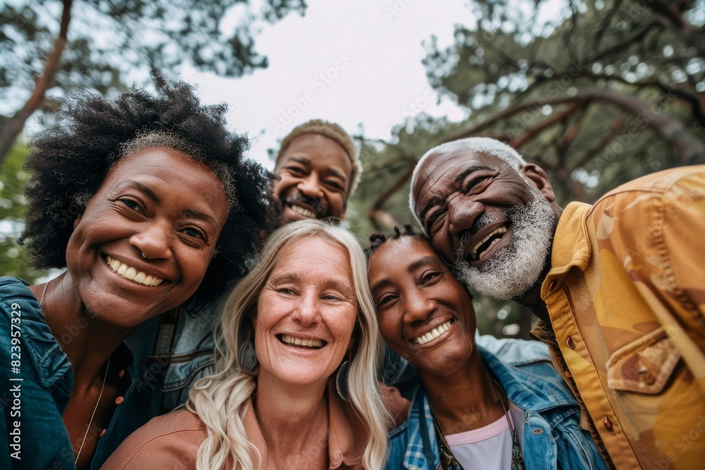 Group of multiethnic friends having fun together in the forest. Group of multiethnic friends having fun together in the forest.