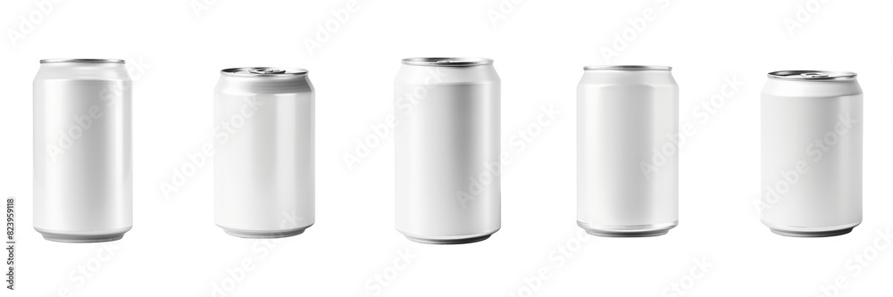 Set of A white soda can mockup isolated on a pristine on a transparent backgrounds Set of A white soda can mockup isolated on a pristine on a transparent backgrounds