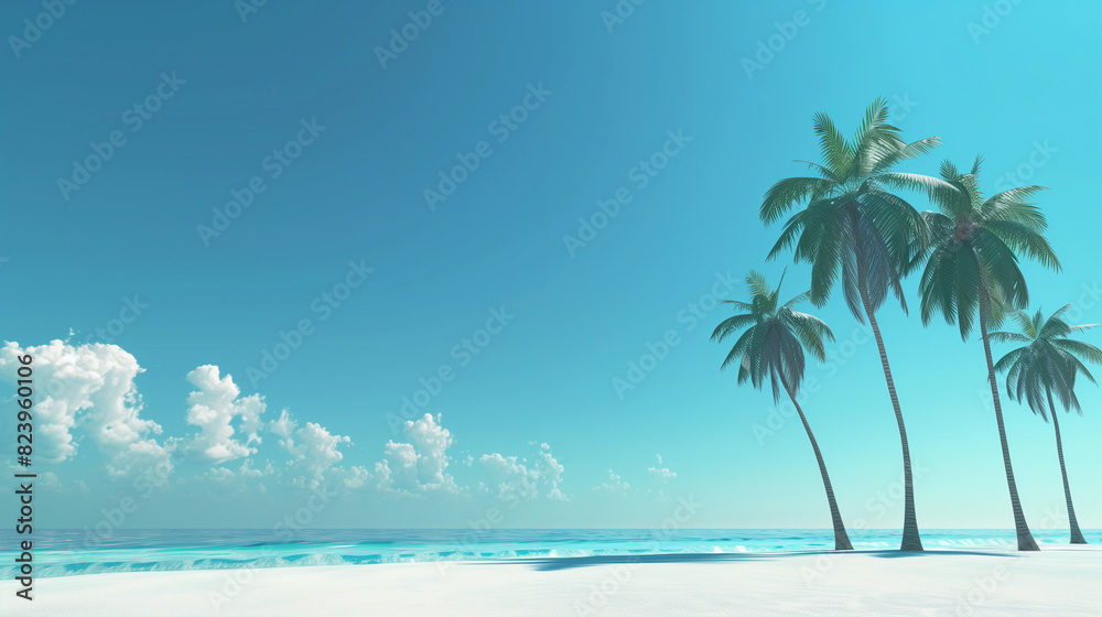 Fototapeta premium A beautiful beach scene with palm trees and a clear blue sky