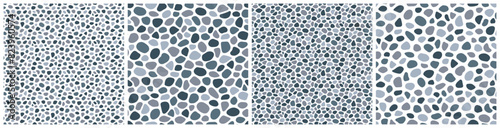 Stones seamless patters vector set. River and sea pebble template background. Paving summer backdrop. Doodle cobblestones and cute rocks wallpaper for interior, travel, beauty and spa, textile design