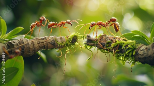 Ant action standing.Ant bridge unity team,Concept team work together  © Rashid