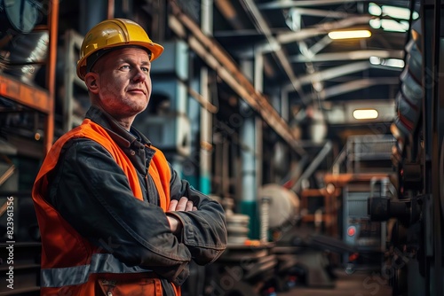 confident male factory worker standing proudly in industrial setting strong portrait photograph © Lucija