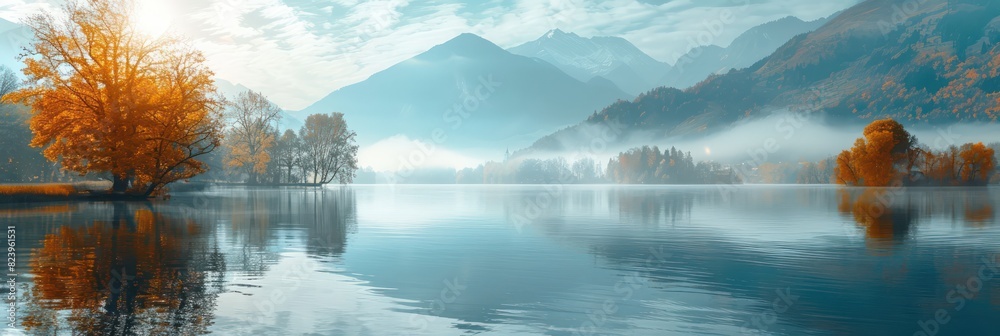 calm serene lake and glorious Mountains landscape views