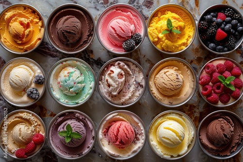 delicious ice cream in different colors and flavors