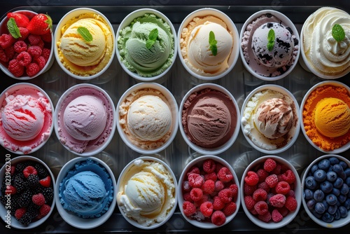 delicious ice cream in different colors and flavors