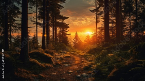 sunset in the forest