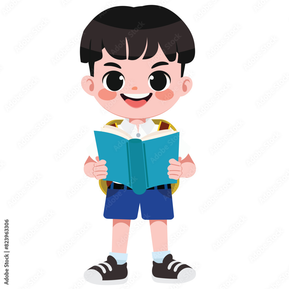 Cute Thai student boy in school uniform read a book Cute Thai student boy in school uniform read a book
