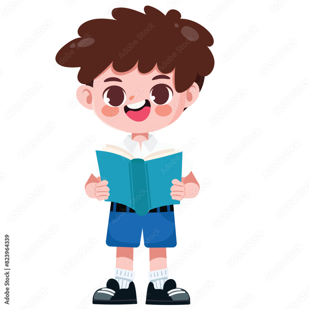 Cute Thai student boy in school uniform read a book Cute Thai student boy in school uniform read a book