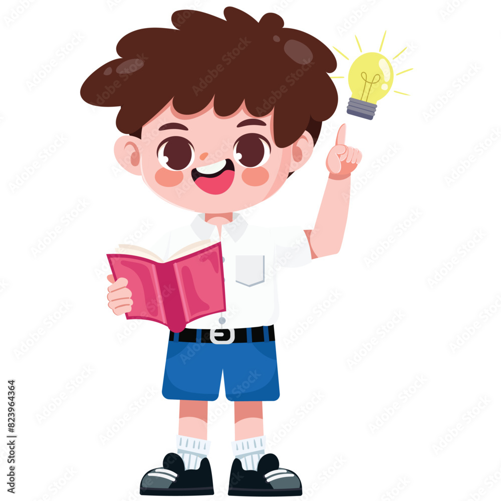 Cute Thai student boy in school uniform read a book Cute Thai student boy in school uniform read a book