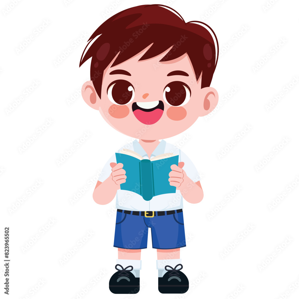Cute Thai student boy in school uniform read a book Cute Thai student boy in school uniform read a book
