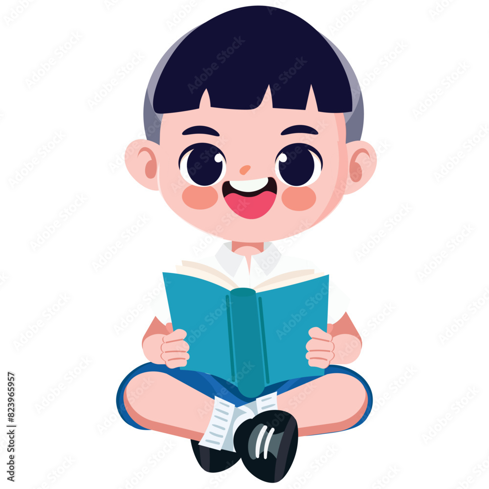Cute Thai student boy in school uniform read a book Cute Thai student boy in school uniform read a book