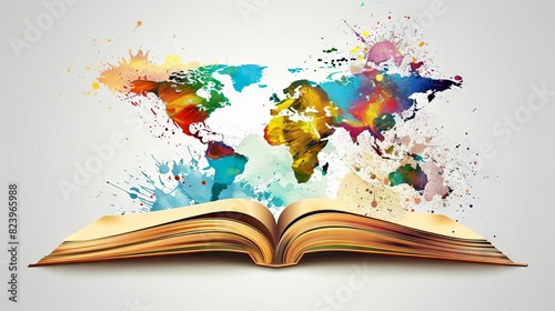 colorful world map on open book religious global mission concept illustration