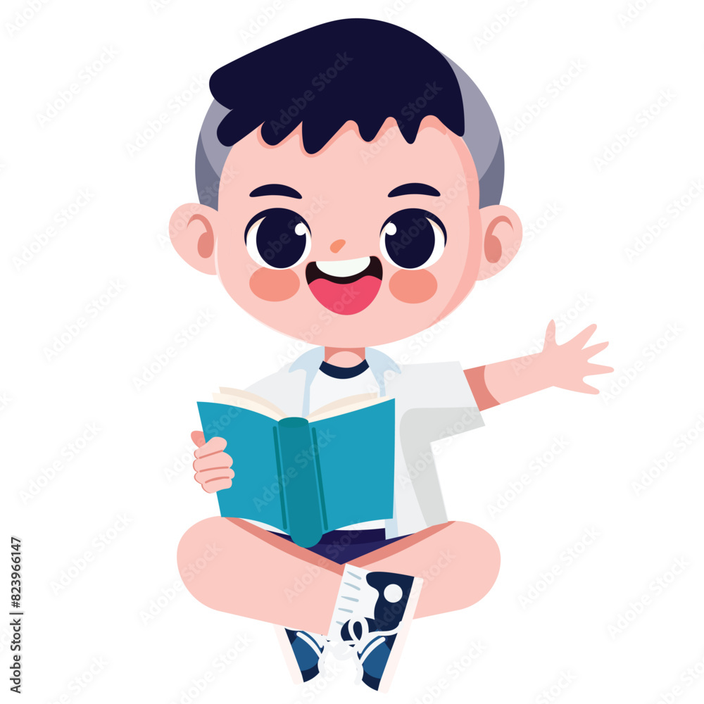 Cute Thai student boy in school uniform read a book