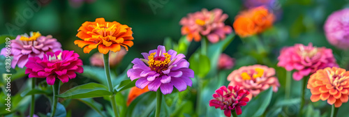 Impressive Display of Zinnia Flowers Blooming in Well-tended Garden Bathed in Natural Sunlight