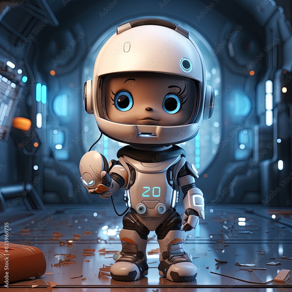 Adorable 3D Robot Character Interacting with Advanced Technology. Cartoon cyber character. Adorable 3D Robot Character Interacting with Advanced Technology. Cartoon cyber character.