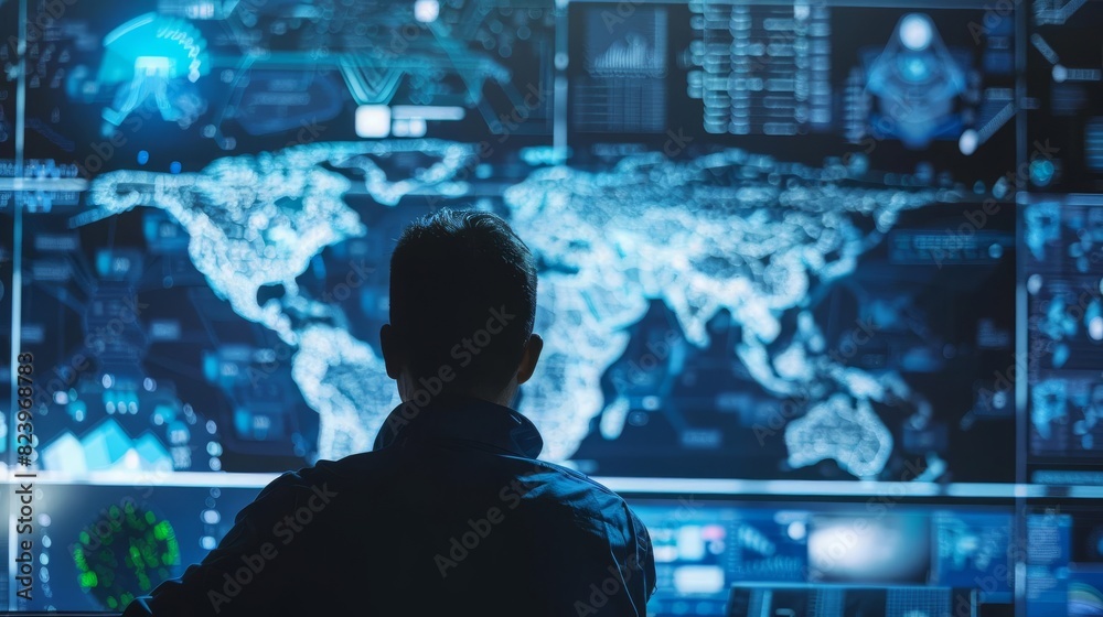 cybersecurity expert monitoring network traffic on large screen computer technology it security cybersecurity expert monitoring network traffic on large screen computer technology it security