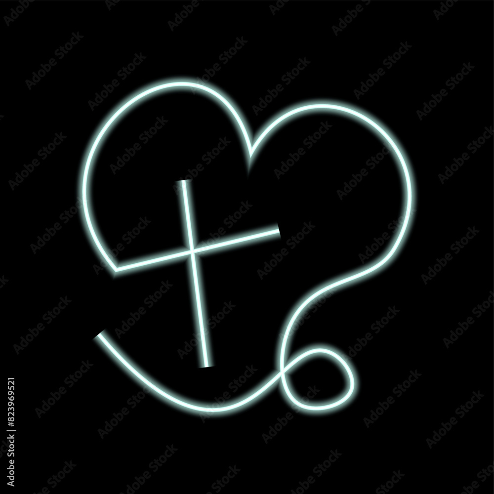 Christian Cross and heart in linear in neon effect Christian Cross and heart in linear in neon effect