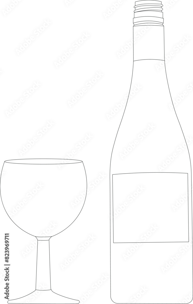 Wine glass and bottle of wine. Vector. Outline drawing. Wine glass and bottle of wine. Vector. Outline drawing.