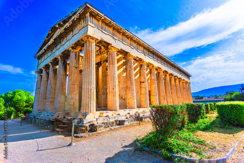 Athens, Greece: Temple of Hephaestus in a sunny day. Ancient Greek ruins. The Famous Hephaistos temple on the Agora in Athens, the capital of Greece. Europe