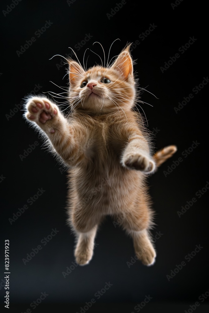 Fototapeta premium A kitten is jumping in the air