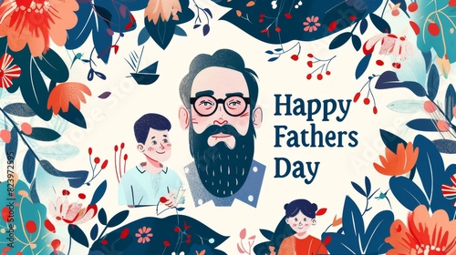 Happy Fathers Day. Vector illustration with men and children.  photo