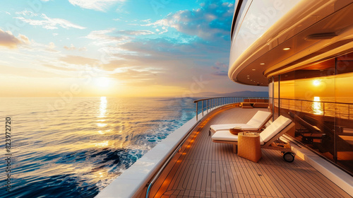 Sunset on Cruise Ship Deck, Luxury Chair Relaxation