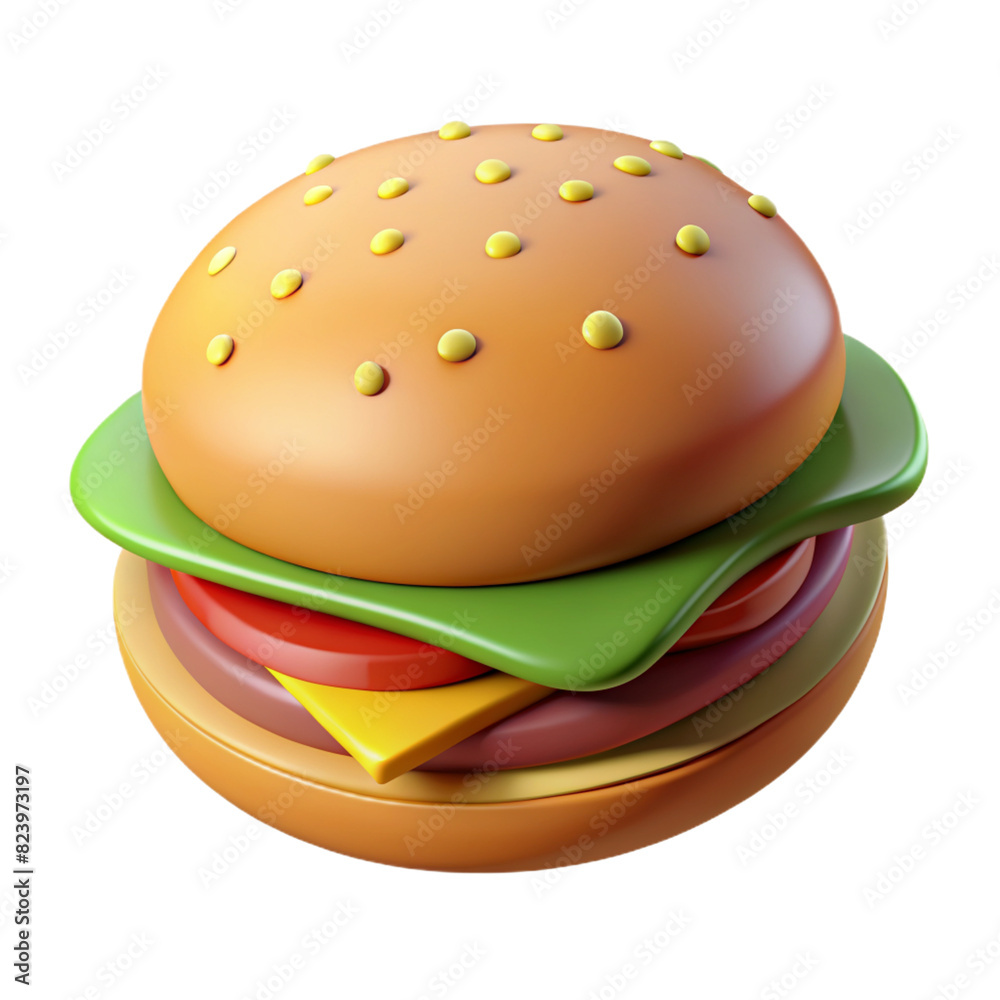 3D Icon of a Delicious Cheeseburger with Lettuce, Tomato, Cheese, and Bun 3D Icon of a Delicious Cheeseburger with Lettuce, Tomato, Cheese, and Bun