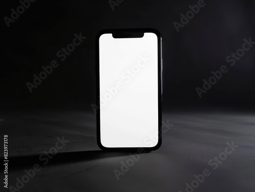 mobile phone with a blank white screen on a black background