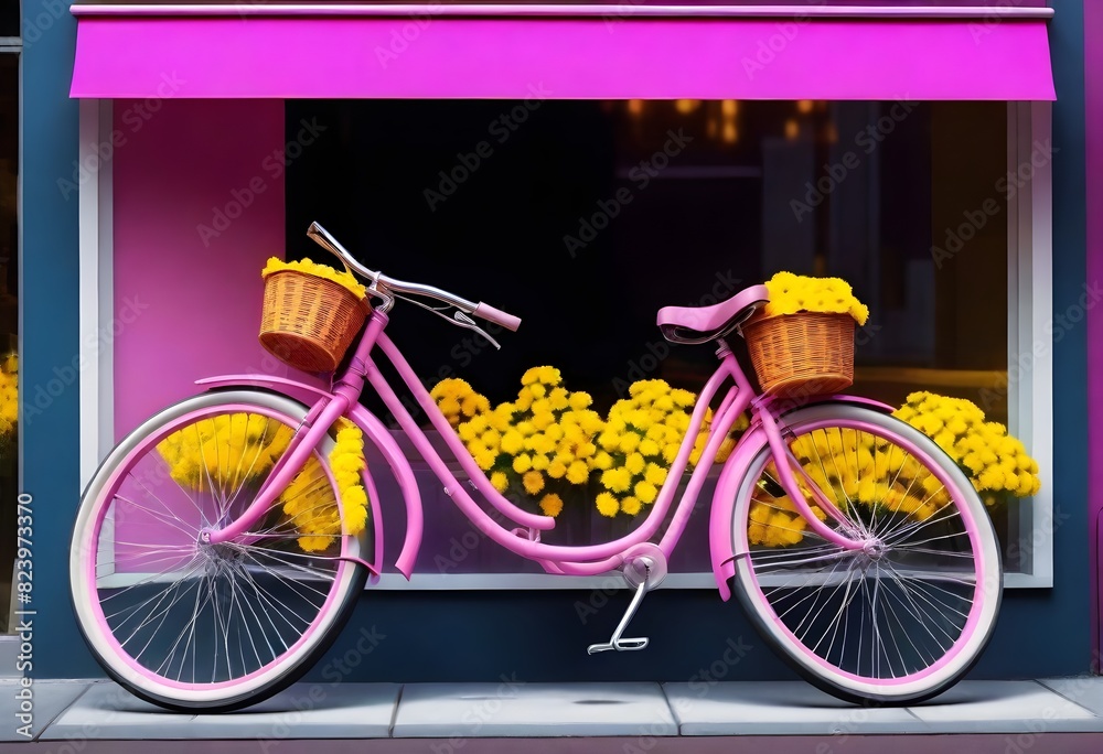 bicycle with basket of flowers (375)