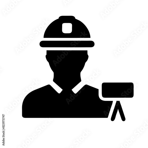 Vector Illustration of a Surveyor with Hard Hat and Tools - Professional Surveying Icon
