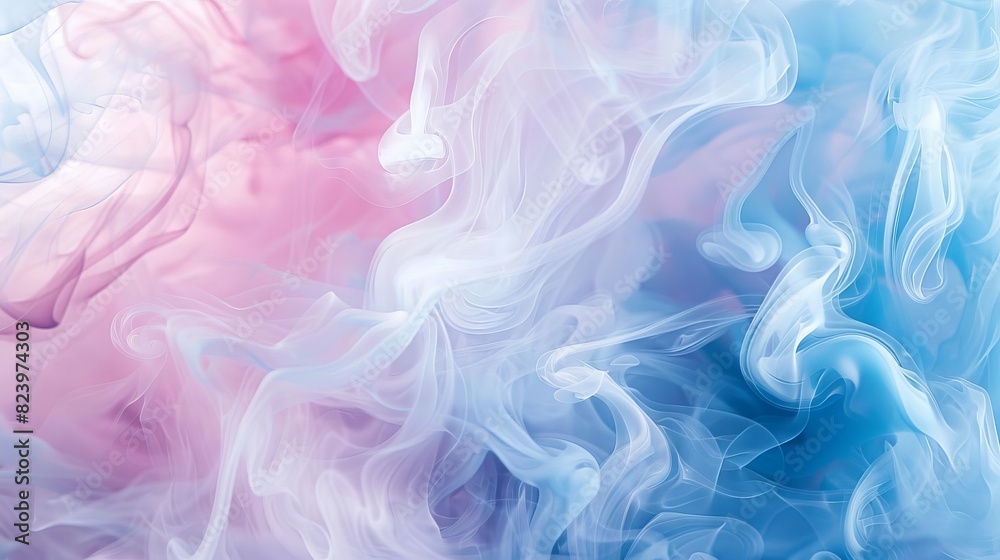 ethereal pastel pink and blue smoke swirling in dreamy abstract patterns feminine minimalist background digital art