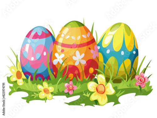 easter eggs in the basket on white background