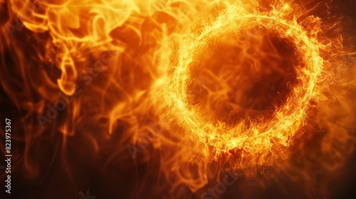 fiery circle of flames with dynamic movement blazing yellow and orange inferno abstract background