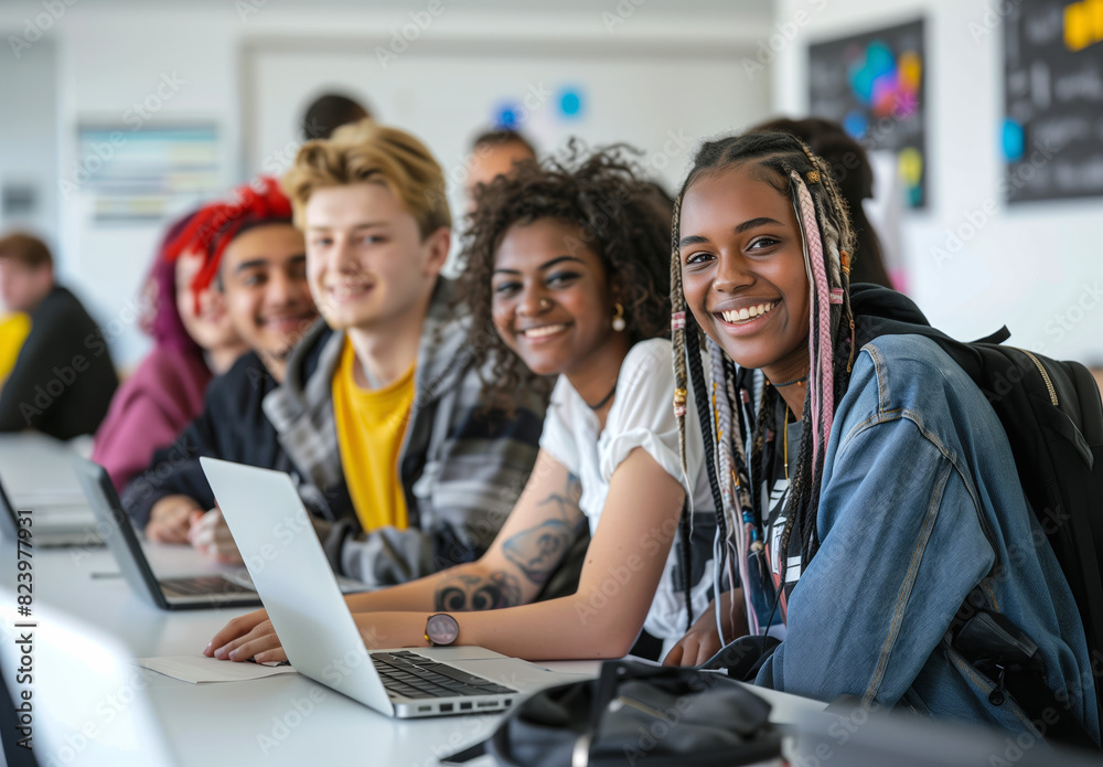The company's employees or students are sitting and discussing the project. Young, happy, modern people of different genders and ages as members of one team. The company's employees or students are sitting and discussing the project. Young, happy, modern people of different genders and ages as members of one team.