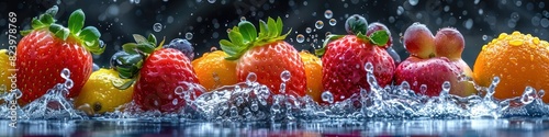 fresh fruits dropping in the water, splash water photo