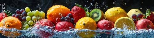 fresh fruits dropping in the water, splash water