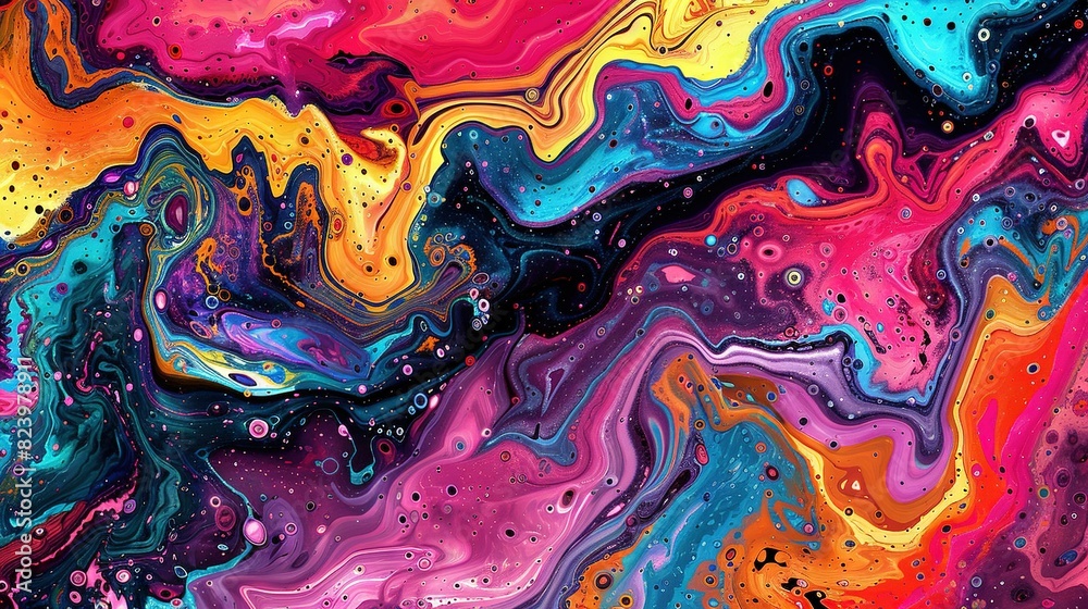 An abstract painting with multicolored paint streaks and drops of paint at the base An abstract painting with multicolored paint streaks and drops of paint at the base