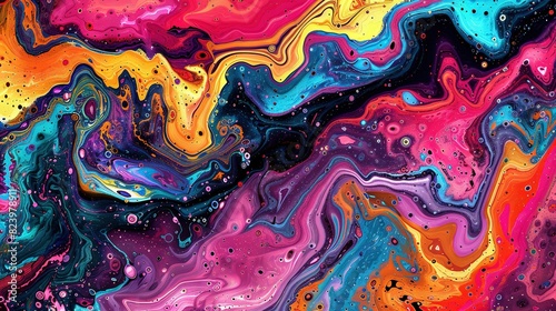  An abstract painting with multicolored paint streaks and drops of paint at the base