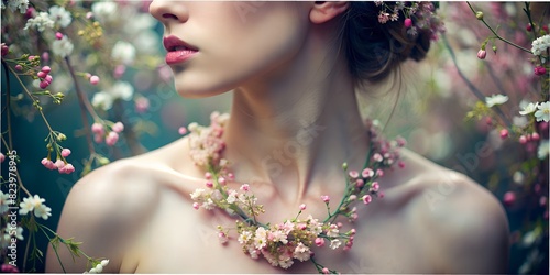 portrait of a woman The neck and collarbones of a woman is painted with oil paints, a picture, femininity, tenderness, a woman in a flower stand, background, wallpaper,