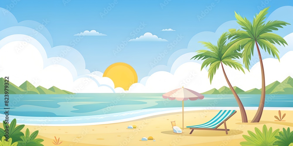 beach with palm trees Summer background, wallpaper, 3D