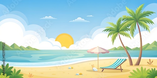 beach with palm trees Summer background, wallpaper, 3D