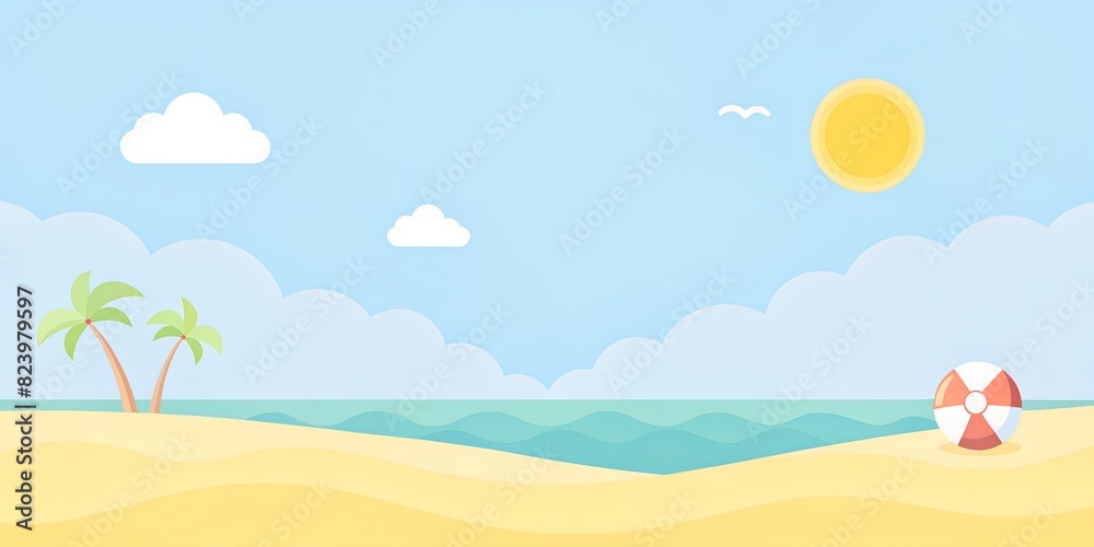 Illustration sea beach sand, rest lounger wallpaper summer background