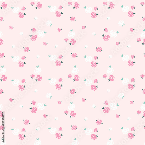 Cute kawaii sweet pink floral roses pattern background