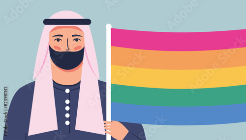 Hand drawn illustration asian transgender lgbt showing rainbow flag